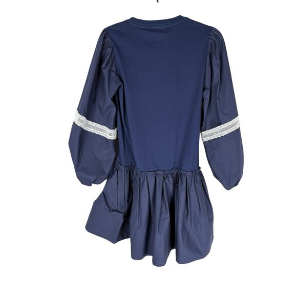 Tanya Taylor Kirstie Mini Dress Puff Sleeve Drop Waist Boho Chic Preppy Blue XS - Picture 9 of 11